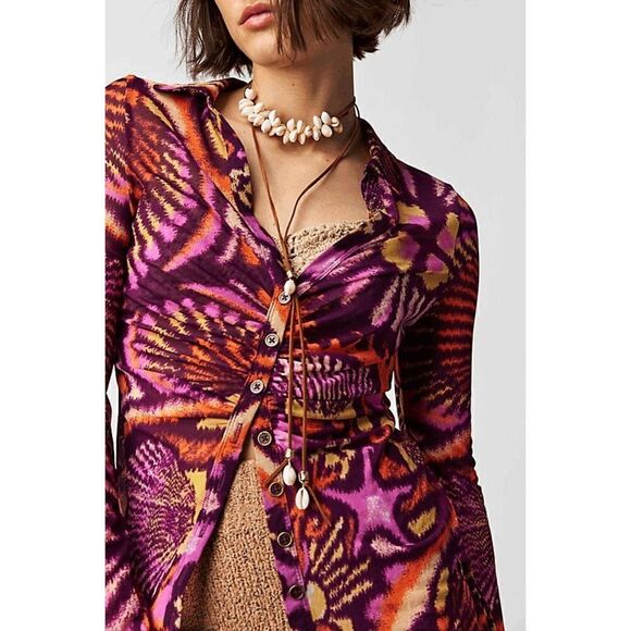 Free People Tops - Free People Lucky Shirtee Sheer Maroon Pink Disco Night Top NWOT Small